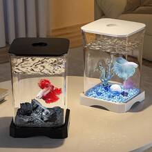 1pc Creative Anti-Knock Betta Fish Tank, Small Landscaping Plastic Fish Bowl, Minimalist Goldfish Aquarium, Thick Desktop Decorative Small Fish Tank, Small Reptile Breeding Tank - Multicolor - View 11