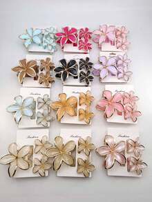 3个/包 纯色街头风ABS塑料发爪，适合日常佩戴 冬季发饰 动物纹优雅发夹 防摔发爪 发夹 花朵发夹 - 彩色 - 查看 9