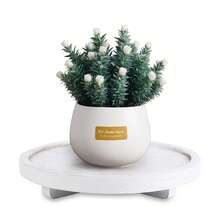 1 pieza Bandeja decorativa redonda, organizador de encimera de baño de madera, decoración de cocina rústica, elevador de madera para plato de jabón, perfume, vela, esponja, 9 pulgadas