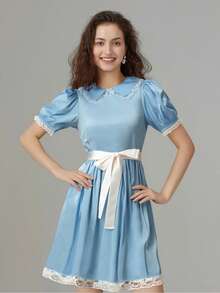 Women Halloween Blue Princess Costume Dress Alice In Wonderland Costume Dress Halloween Cosplay Party - 藍色 - 查看 1