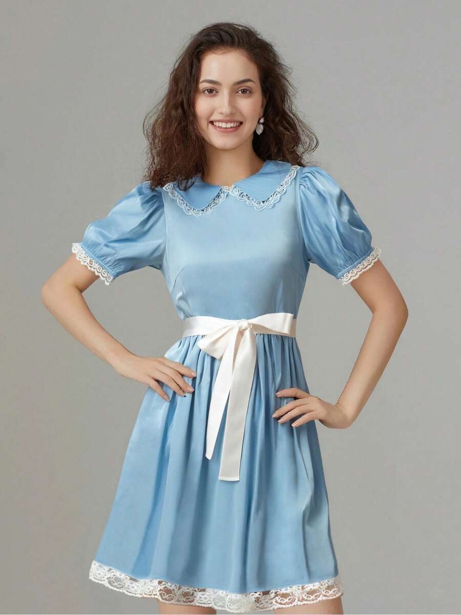 Women Halloween Blue Princess Costume Dress Alice In Wonderland Costume Dress Halloween Cosplay Party - 藍色 - 查看 1