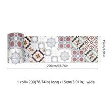 1卷PVC瓷砖家居装饰壁纸，自粘可移除波西米亚陶瓷贴纸，欧式曼陀罗图案墙贴，复古棕绿粉蓝条纹边框，多种尺寸可选（3.94/5.91/7.87/11.8 x 78.7英寸）。墙地两用壁纸，复古风格家居装饰，适用于墙面装饰、室内DIY、厨房、浴室、洗衣房、壁炉及其他房间装饰。 - 彩色 - 查看 12