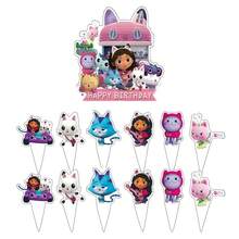 Gabby's Dollhouse [ Essential Party Decorations ]Gabby's Dollhouse Birthday Cake Display Cards, Cute Cartoon Flag Decoration Sets, Dessert Table Decoration Props, Birthday Party Photo Materials!