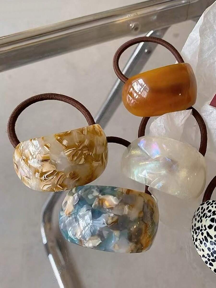 1pc/4pcs Women Elegant High Elasticity Curved Acetate Fiber Hair Scrunchies, Stylish Hair Ties For Ponytail, Suitable For Daily Wear, Casual, Party, Face Washing, Makeup, And Gift Giving ,Gym Sport Outfit ,Ponytail Holders ,Hair Elastics ,Hair Rubber Bands ,Hair Rope Hair Accessories