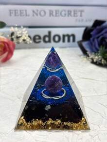 Energy Pyramid Orgonite Reiki Natural Amethyst Ball Healing Crystals Chakra Tool Ornaments Resin Stones Craft Kids Pyramid Home Decoration Gifts,Creative Crystal Resin Desktop Ornament, Suitable For Christmas, Halloween, Father's Day