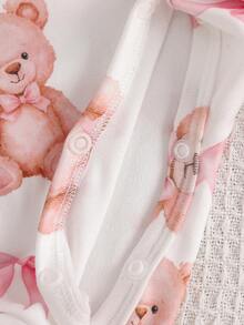 两件套女婴小熊蝴蝶结印花长袖连体衣套装，适合所有季节 - 彩色 - 查看 9