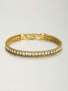 1pc Delicate Zirconia Stainless Steel Chain Bracelet For Women For Party - Multicolor - View 17