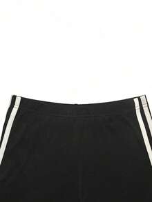 Plus Size Women's Casual Black & White Striped 2 Pieces Set, Autumn - Black and White - View 6