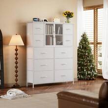 VERM Drer For Bedroom With 10 Drawers And Mesh Door Tall Drers Chest Of Drawers Fabric Drer Storage Tower For Closet Hallway Living Room White