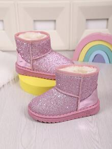 1 Pair Children's Fashion Boots, Girls' Sequin Design Fashionable & Versatile Snow Boots, Comfortable Thermal Lining Warm Boots Suitable For Winter Outdoor Activities And Daily Wear (Run Small, Suggest Ordering One Size Up) - Pink - View 4