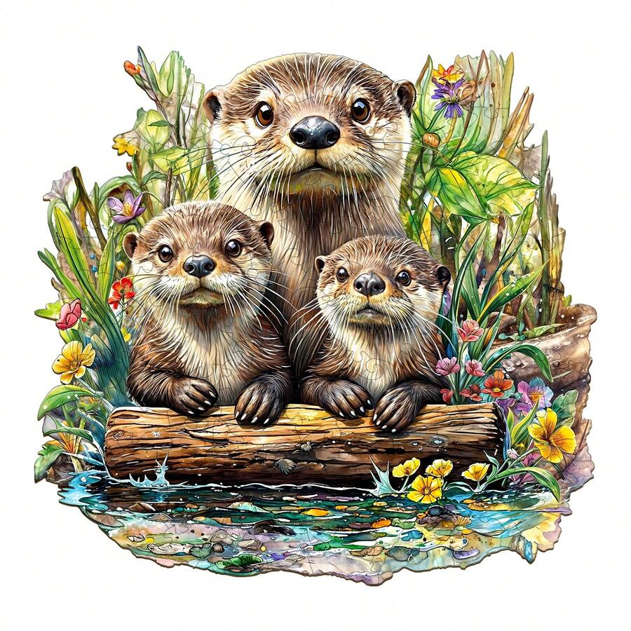 Otter Wooden Puzzle, Asymmetrical Animal Shaped Wooden Jigsaw Puzzle Toy, Unique Party Game Gift, Decorative Art Puzzle, Tabletop Magic Puzzle, Unique Children's Educational Puzzle, Holiday Gift, Adult Wooden Puzzle, Christmas Gift, Back To School Gift, Birthday Gift - Multicolor - View 1