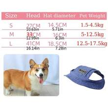 Sombrero para mascotas con agujeros para las orejas para perros pequeños y medianos, ajustable, gorra de sol de verano para mascotas, gorra de visera de lona de color vaquero para gatos y cachorros