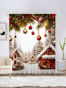 1pc Christmas Decorative Sheer Curtain, Suitable For Bedroom, Living Room, Autumn Decoration, Christmas Balloon, Snowflake, Christmas Tree, Christmas Ball, Christmas Print Window Curtain, Rod Pocket Print Curtain For Bedroom, Office, Kitchen, Living Room, Home Decor, 100g/㎡ Christmas Decorations Room Decor Christmas Decorations Home - Multicolor - View 5
