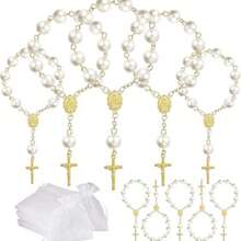 30pcs Rose Beaded Bracelet, Acrylic 3D Rose Bead Bracelet, Comes With Organza Bag, Suitable For Baptism Gifts, First Communion Gifts, Party Favors, Wedding Celebrations And More