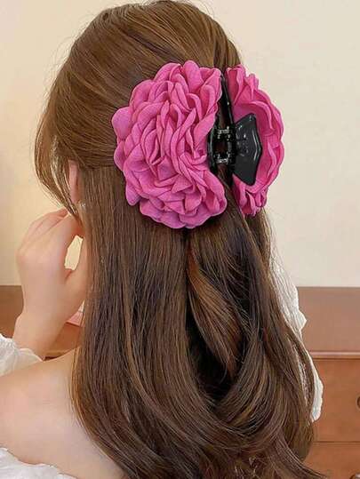 1pc Fabric Multi-Layer Rose Flower Large Hair Claw Clip Hair Accessories Elegant Hair Clips For Valentine's Day Valentine's Day Accessories Gift Summer