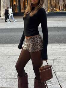 Sexy Sparkly Leopard Print Party Holiday Shorts - Brown - View 2