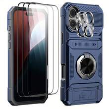 Heavy-Duty Shockproof Protective Case With Card Holder For IPhone 17/16/Pro/Pro Max + 360° Magnetic Ring Stand & Car Magnetic Mount - Màu xanh lam - Xem 2