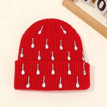 Knit Rhinestone Embellished Hat For Women, Winter Warm Beanies Cap For Outdoor Shopping, Dating, Ski - Đỏ - Xem 1