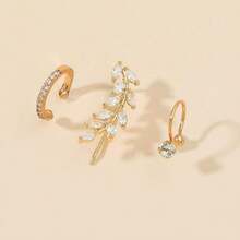 New Alloy Star Rhinestone Ear Clips For Women, Leaf Flower Gold Geometric Pearl Zirconia Earrings Jewelry