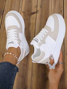 秋冬女士休闲运动鞋，厚底坡跟，适合户外活动，女士运动鞋 - 卡其色 - 查看 8