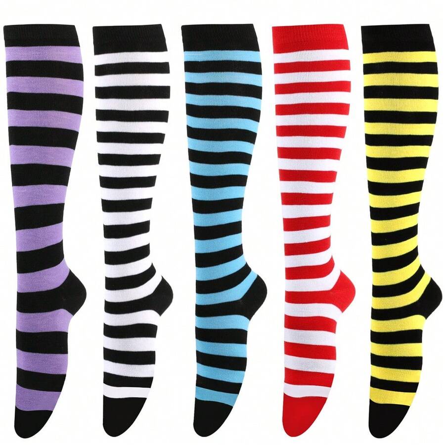 2 Pairs Striped Knee-High Socks, Cosplay Socks, Breathable Non-Slip, Suitable For Party Costumes