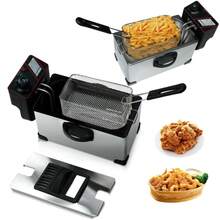 Freidora eléctrica de cesta de herramientas de acero inoxidable, pollo frito y patatas fritas mano derecha pequeño asistente, 3L capacidad puede ajustar la temperatura - Plateado - Ver 2