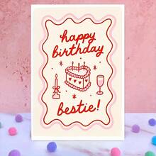 1pc Heartfelt Birthday Card For Bestie With Funny Love Poem, Pink & White Design - Ideal Spring Birthday Gift For The Best Friend, Bestie Birthday Card|Charming Aesthetic|Paper Card - Multicolor - View 3