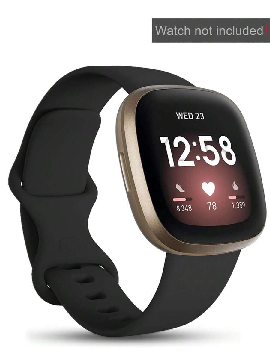 1条男女通用黑色柔软舒适硅胶运动表带，兼容 Fitbit Versa 3、Fitbit Sense/Sense 2，简约硅胶表带也适用于 Fitbit Versa 4，智能手表表带