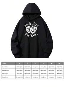 Men's Black Hoodie Sweatshirt With Smile Now Cry Later And Comedy/Tragedy Masks Graphic Print Casual Fashion Pullover - màu đen - Xem 6