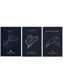 3 Piezas Conjunto de Arte en Lienzo de Pista de Carreras Moderna - Enmarcado, Diseño Minimalista en Negro y Blanco con Pistas de F1 y Proverbios Italianos, Perfecto para Decoración de Dormitorio, Sala de Estar, Oficina en Casa, Cafetería, Decoración de Pared de Bar, Decoración de Automóviles, Arte de Pared Enmarcado