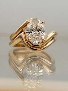 2pcs S925 & 925 Sterling Silver Minimalist Lightweight Luxury Curved Twist Band Rings, Inlaid With Diamonds, Elegant Ladies' Dating Party Anniversary Jewelry Gift - 曲線橢圓鑽石套戒 - 查看 2