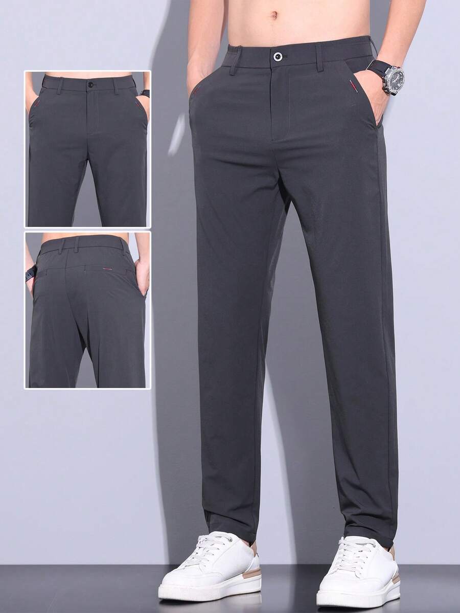 Men's Solid Color Pocket Casual Commuter Tapered Pants - Dark Grey - View 1
