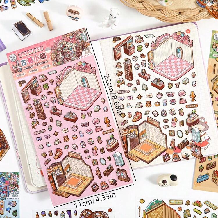 1 件/4 件创意 3D 微型风景贴纸 - 彩色 - 查看 8