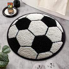1pc/10pcs 2D Football Bathroom Anti-Slip Mat, Flannel Material, Round Floor Mat, Plush Decoration, Suitable For Bathroom, Door, Kitchen, Living Room And Other Occasions, Machine Washable, Non-Slip, Christmas Decoration, Gift Choice