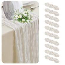 粗棉布桌旗，波西米亚风纱布粗棉布桌旗，乡村风皱褶桌旗，适用于婚礼生日派对餐桌装饰和各种节日派对装饰 - 1 件/10 件 - 彩色 - 查看 32