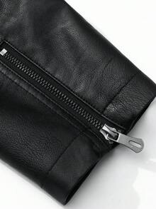 Áo khoác da PU dài tay nam kiểu dáng cổ điển dành cho người đi xe máy, dáng ôm, thích hợp cho mùa xuân/thu, phong cách grunge. - màu đen - Xem 7