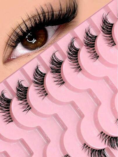 10对半睫毛透明带状睫毛猫眼假睫毛短款柔软3d仿貂毛睫毛柔软自然妆容