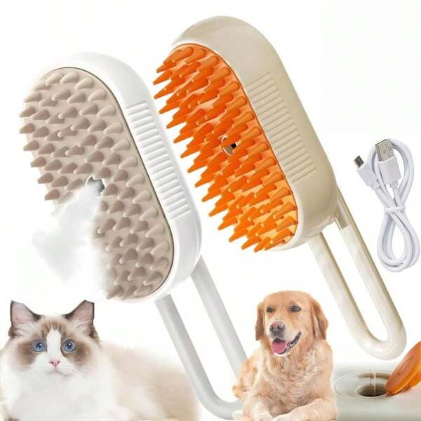 Cat Steam Brush, 3-In-1 Cat Steam Brush Cleaner, Silicone Massage Combing Brush, Pet Hair Clean Brush Comb, Suitable For Cats And Dogs