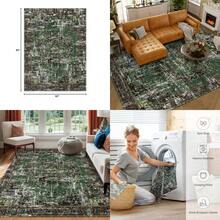 Fast LogisticsBoho Rugs Washable 5x7 Area Rugs Living Room Vintage Dark Green Black Neutral Modern Non Slip Carpet Jungle Hunter Green For Nursery Living Room Dining Room Bedroom FarmhouseFast Logistics