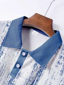Polo de golf en tricot de nid d'abeille abstrait d'été pour hommes, polo de sport décontracté à manches courtes avec imprimé 3D, fermeture à boutons, bleu - Bleu azur - Voir 3