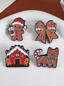QIHOO 圣诞姜饼人饼干珐琅别针可爱猫咪蝴蝶结胸针背包徽章翻领别针珠宝礼物送给朋友 - 彩色 - 查看 6