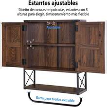 Botiquín de Estilo rústico, Armario de Almacenamiento montado en la Pared con Estante Ajustable y Barra para Toallas, Armario de baño de 3 Niveles para baño, Sala de Estar (Marron) - Marrón - Ver 8