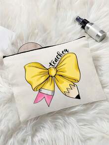 Lehrergescenke, "Beste Lehrerin aller Zeiten" Make-up Tasche - Kosmetiktasche für Frauen, Reiseaccessoires & Schultasche, leichte Reißverschlusstasche für Make-up Aufbewahrung, Federmäppchen, weiße Tasche Organizer, Geschenktasche für den Schulanfang, Lehrertags Geschenkideen