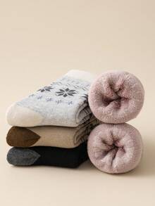 1/2/3/5双女士秋冬保暖袜。雪花图案袜子。厚袜子圣诞袜 - 彩色 - 查看 5