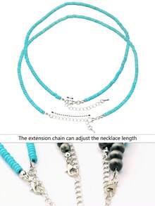 3 件套手工串珠项链，复古西部乡村风格，绿松石色，多层，百搭时尚珠宝礼物