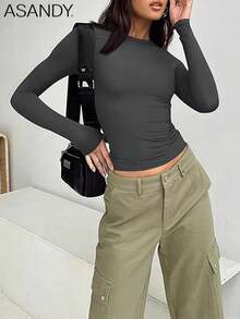 3pcs/Set Women Crew Neck Long Sleeve Plain Solid Color T-Shirt, Slim Fit, Casual Pullover Top, Spring/Autumn