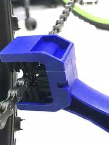 Cepillo de cadena, cepillo de limpieza de bicicletas, limpiador de cadenas, arandela de cadena, cepillo de tres lados para cadena de motocicleta, herramienta de limpieza, herramienta de limpieza de cepillo de cadena de bicicleta - Azul - Ver 6