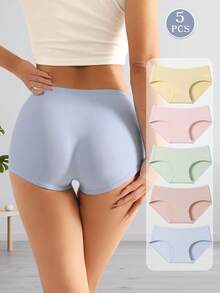 5 Pack Solid Color Casual - Comfortable Minimalist Casual - Sports Casual Knitted Fabric Women's Underwear Spring And Summer Sexy Summer Halloween Costumes For Women For Winter Christmas Lingerie For Women - Multicolor - View 3