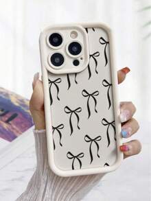 Bowknot Simple Groove Black Painted Protective Phone Case Compatible With IPhone 16/IPhone 15/XR/IPhone 16 Pro Max/7P 8P/P12 Pro Max/P13 Pro Max/P14 Pro Max/P13/P14/P11/P12/P14, Cute & Fashionable Thick Soft Anti-Fall Phone Cover For XS/S/XS Max/7 8 GES2