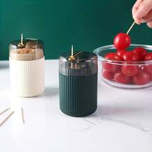 4 Color To Choose From One Toothpick Box, Light Luxury Creative Storage Toothpick Box, Creative Design Cotton Swab Jar, Automatic Release Press Plastic Toothpick Box, Dental Floss Box, Home Accessories - Green - View 6